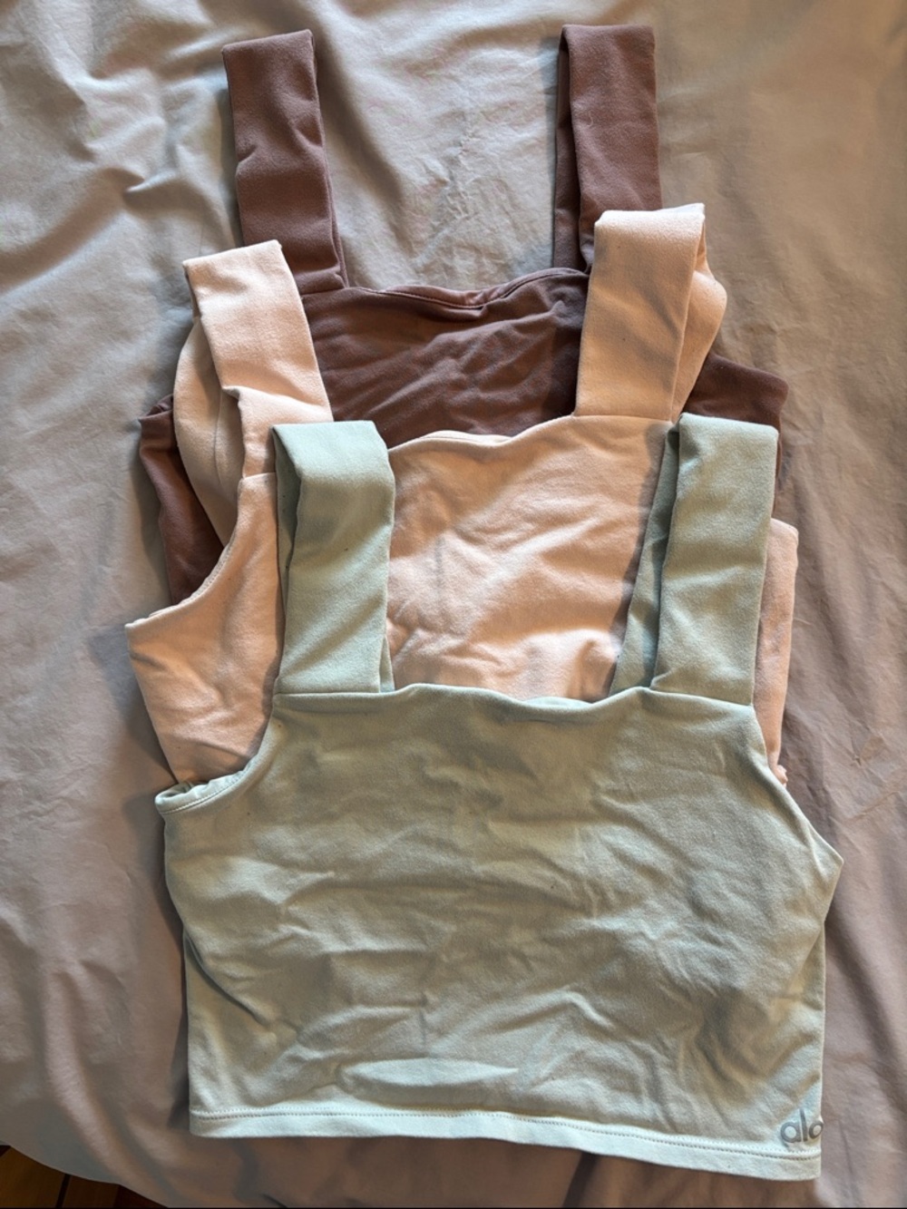 ALO Yoga Cropped Tank Tops - Sage, Blush, Taupe (Set of 3)